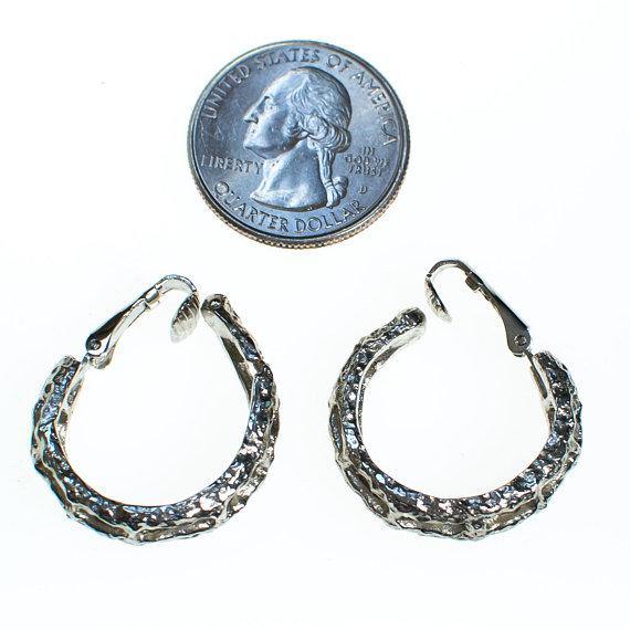 Vintage Silver Bamboo Print Hoop Earrings by Crown Trifari by Crown Trifari - Vintage Meet Modern Vintage Jewelry - Chicago, Illinois - #oldhollywoodglamour #vintagemeetmodern #designervintage #jewelrybox #antiquejewelry #vintagejewelry