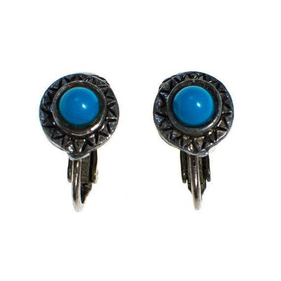 Vintage Petite Silver Tone Earring with Turquoise Cabochon by Cabochon - Vintage Meet Modern Vintage Jewelry - Chicago, Illinois - #oldhollywoodglamour #vintagemeetmodern #designervintage #jewelrybox #antiquejewelry #vintagejewelry