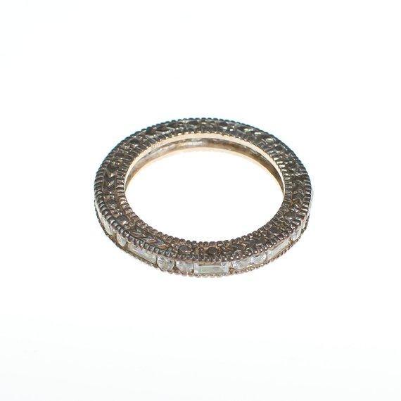 Vintage Art Deco Inspired Sterling Silver Cubic Zirconia Eternity Band Ring with Baguette and Round Cut Stones by Sterling Silver - Vintage Meet Modern Vintage Jewelry - Chicago, Illinois - #oldhollywoodglamour #vintagemeetmodern #designervintage #jewelrybox #antiquejewelry #vintagejewelry