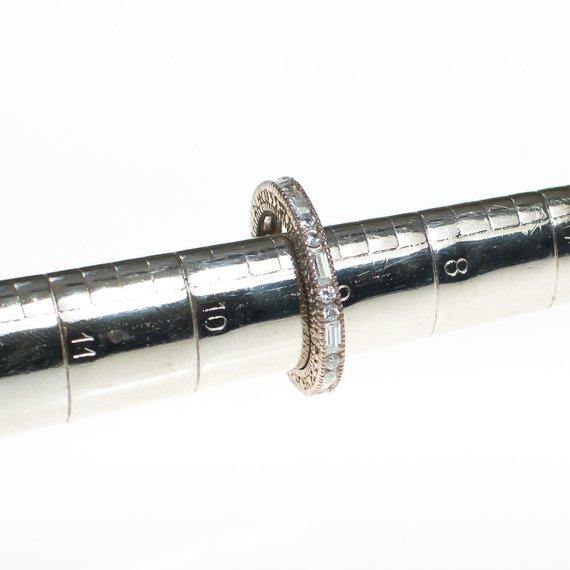 Vintage Art Deco Inspired Sterling Silver Cubic Zirconia Eternity Band Ring with Baguette and Round Cut Stones by Sterling Silver - Vintage Meet Modern Vintage Jewelry - Chicago, Illinois - #oldhollywoodglamour #vintagemeetmodern #designervintage #jewelrybox #antiquejewelry #vintagejewelry