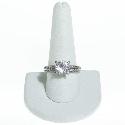 Vintage CZ Round Solitaire Engagement Ring with CZ Band set in Sterling Silver by Sterling Silver - Vintage Meet Modern Vintage Jewelry - Chicago, Illinois - #oldhollywoodglamour #vintagemeetmodern #designervintage #jewelrybox #antiquejewelry #vintagejewelry