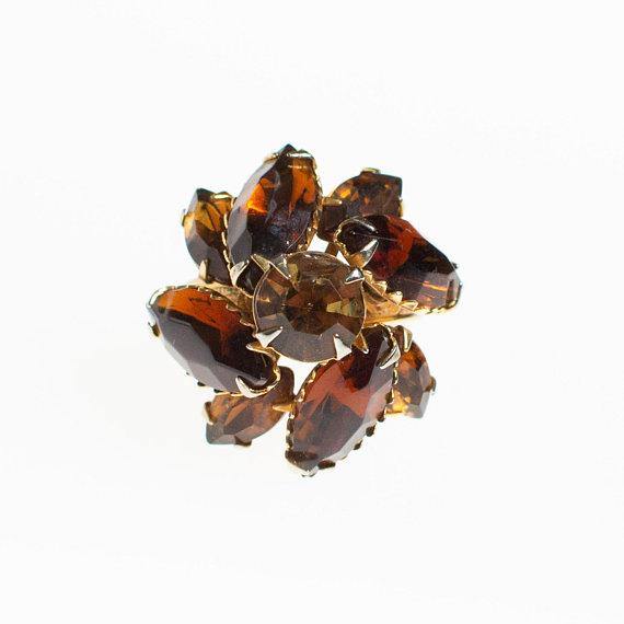 Vintage Juliana Smokey Topaz Rhinestone Statement Ring
