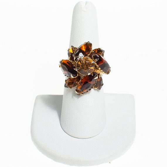 Vintage Juliana Smokey Topaz Rhinestone Statement Ring by Juliana - Vintage Meet Modern Vintage Jewelry - Chicago, Illinois - #oldhollywoodglamour #vintagemeetmodern #designervintage #jewelrybox #antiquejewelry #vintagejewelry