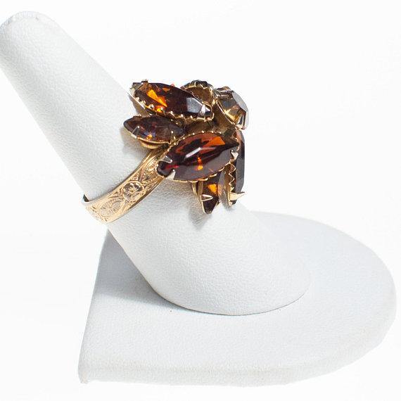 Vintage Juliana Smokey Topaz Rhinestone Statement Ring by Juliana - Vintage Meet Modern Vintage Jewelry - Chicago, Illinois - #oldhollywoodglamour #vintagemeetmodern #designervintage #jewelrybox #antiquejewelry #vintagejewelry