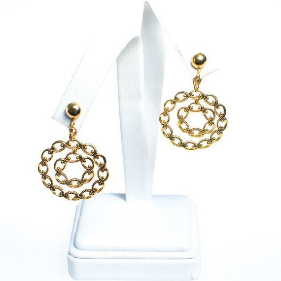 Authentic VIntage Gold Doorknocker Hoop Earrings Interlocking Link Design Clip On New Old Stock by 1970s - Vintage Meet Modern Vintage Jewelry - Chicago, Illinois - #oldhollywoodglamour #vintagemeetmodern #designervintage #jewelrybox #antiquejewelry #vintagejewelry