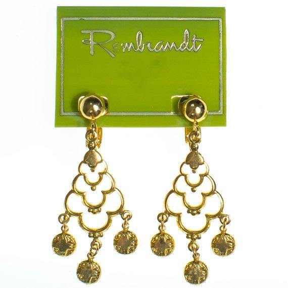 Vintage Gold Tone Statement Earrings with Dangling Charms by 1970s - Vintage Meet Modern Vintage Jewelry - Chicago, Illinois - #oldhollywoodglamour #vintagemeetmodern #designervintage #jewelrybox #antiquejewelry #vintagejewelry