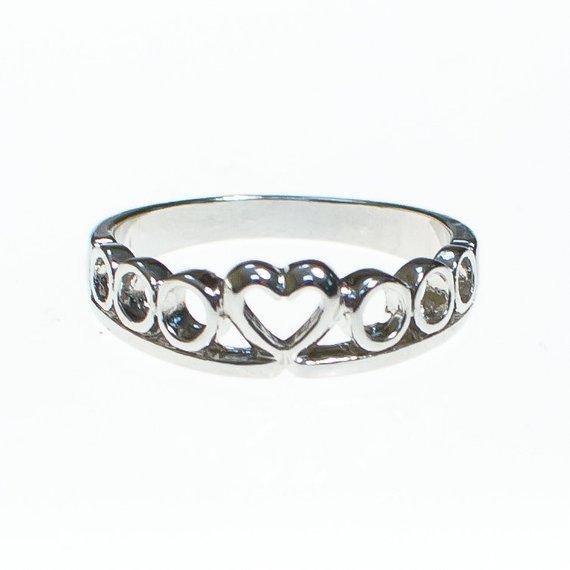 Silver Heart Band Ring Size 8