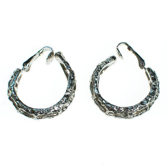 Vintage Silver Bamboo Print Hoop Earrings by Crown Trifari by Crown Trifari - Vintage Meet Modern Vintage Jewelry - Chicago, Illinois - #oldhollywoodglamour #vintagemeetmodern #designervintage #jewelrybox #antiquejewelry #vintagejewelry