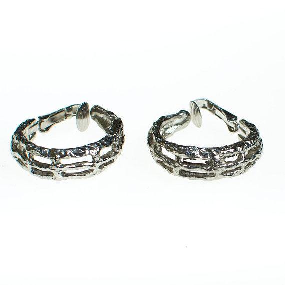 Vintage Silver Bamboo Print Hoop Earrings by Crown Trifari by Crown Trifari - Vintage Meet Modern Vintage Jewelry - Chicago, Illinois - #oldhollywoodglamour #vintagemeetmodern #designervintage #jewelrybox #antiquejewelry #vintagejewelry