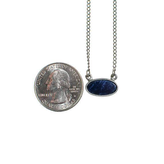 Vintage Sodalite Minimalist Pendant Necklace by 1970s - Vintage Meet Modern Vintage Jewelry - Chicago, Illinois - #oldhollywoodglamour #vintagemeetmodern #designervintage #jewelrybox #antiquejewelry #vintagejewelry