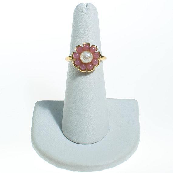 Vintage Avon Ring Pink Pearl with Pearl Center by Avon - Vintage Meet Modern Vintage Jewelry - Chicago, Illinois - #oldhollywoodglamour #vintagemeetmodern #designervintage #jewelrybox #antiquejewelry #vintagejewelry