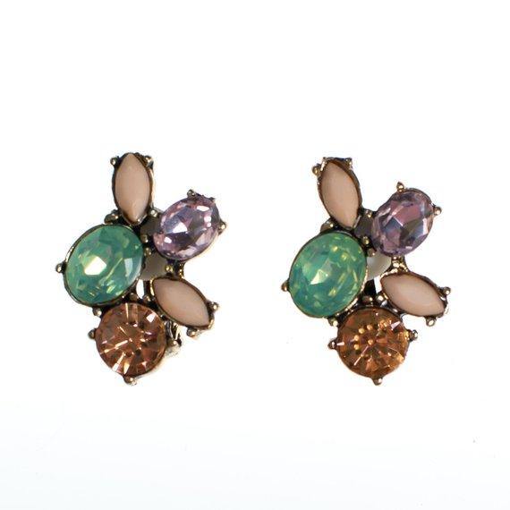 Vintage Mint, Peach, Pink, and Light Purple Rhinestone Cluster Statement Clip On Earrings by Vintage Meet Modern - Vintage Meet Modern Vintage Jewelry - Chicago, Illinois - #oldhollywoodglamour #vintagemeetmodern #designervintage #jewelrybox #antiquejewelry #vintagejewelry