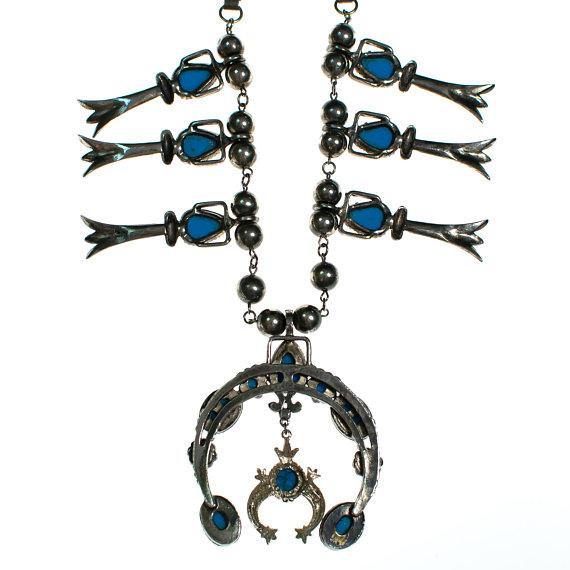 Vintage ART Mode Squash Turquoise Squash Blossom Necklace by ART Mode - Vintage Meet Modern Vintage Jewelry - Chicago, Illinois - #oldhollywoodglamour #vintagemeetmodern #designervintage #jewelrybox #antiquejewelry #vintagejewelry