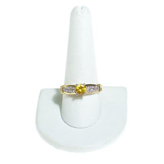 Vintage Citrine Solitaire Cocktail Ring with Pave CZ Accents