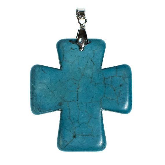 Vintage Turquoise Howlite Cross Pendant by 1990s - Vintage Meet Modern Vintage Jewelry - Chicago, Illinois - #oldhollywoodglamour #vintagemeetmodern #designervintage #jewelrybox #antiquejewelry #vintagejewelry