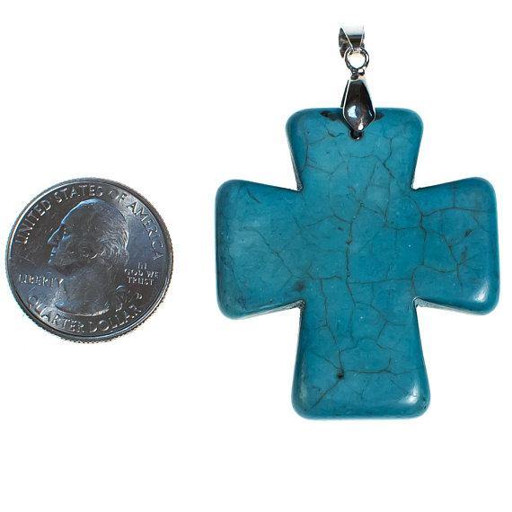 Vintage Turquoise Howlite Cross Pendant by 1990s - Vintage Meet Modern Vintage Jewelry - Chicago, Illinois - #oldhollywoodglamour #vintagemeetmodern #designervintage #jewelrybox #antiquejewelry #vintagejewelry
