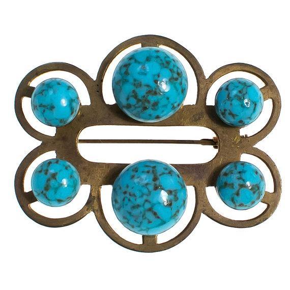 Vintage Turquoise Art Glass Brooch