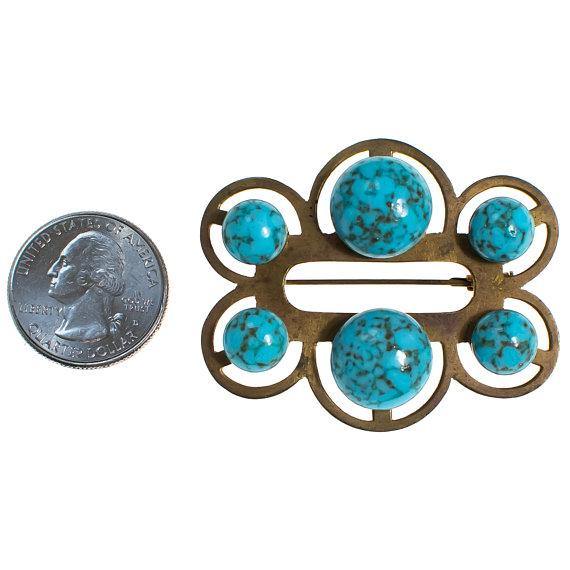 Vintage Turquoise Art Glass Brooch by 1910s - Vintage Meet Modern Vintage Jewelry - Chicago, Illinois - #oldhollywoodglamour #vintagemeetmodern #designervintage #jewelrybox #antiquejewelry #vintagejewelry