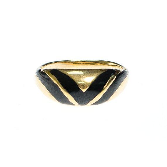 Vintage Avon Gold Ring with Black Enamel Details