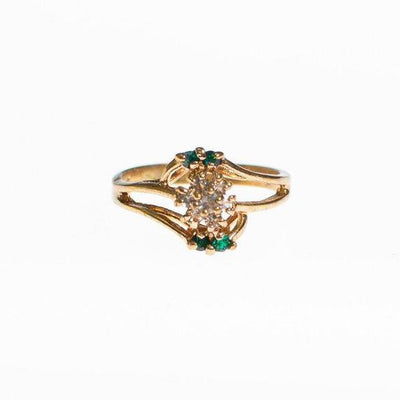 Vintage Emerald and Diamante Crystal Flower Ring by 1990s - Vintage Meet Modern Vintage Jewelry - Chicago, Illinois - #oldhollywoodglamour #vintagemeetmodern #designervintage #jewelrybox #antiquejewelry #vintagejewelry