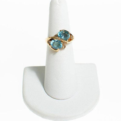 Vintage Double Blue Topaz Crystal By Pass Style Ring by 1990s - Vintage Meet Modern Vintage Jewelry - Chicago, Illinois - #oldhollywoodglamour #vintagemeetmodern #designervintage #jewelrybox #antiquejewelry #vintagejewelry