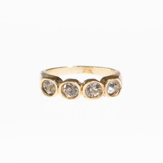Vintage Bezel Set Cubic Zirconia Gold Plated Band Ring