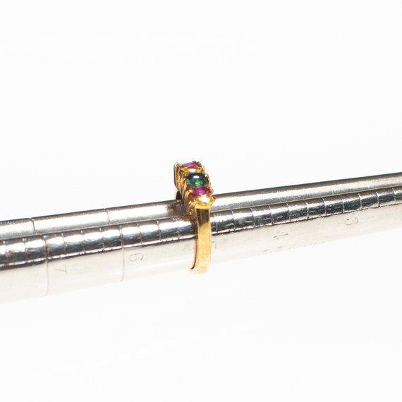 Vintage Rainbow Crystal Marquise CZ Band Ring Green Pink Yellow Blue by 1990s - Vintage Meet Modern Vintage Jewelry - Chicago, Illinois - #oldhollywoodglamour #vintagemeetmodern #designervintage #jewelrybox #antiquejewelry #vintagejewelry