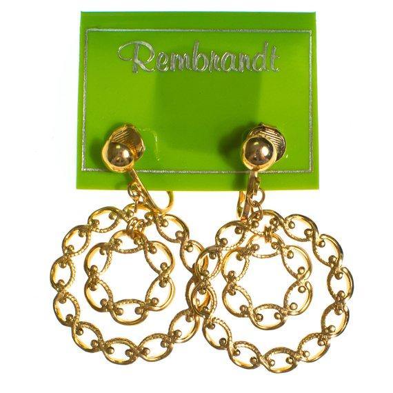 Authentic VIntage Gold Doorknocker Hoop Earrings Interlocking Link Design Clip On New Old Stock by 1970s - Vintage Meet Modern Vintage Jewelry - Chicago, Illinois - #oldhollywoodglamour #vintagemeetmodern #designervintage #jewelrybox #antiquejewelry #vintagejewelry