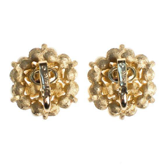 Vintage Crown Trifari Mid Century Modern Gold, Pearl and Rhinestone Earrings by Vintage Meet Modern - Vintage Meet Modern Vintage Jewelry - Chicago, Illinois - #oldhollywoodglamour #vintagemeetmodern #designervintage #jewelrybox #antiquejewelry #vintagejewelry