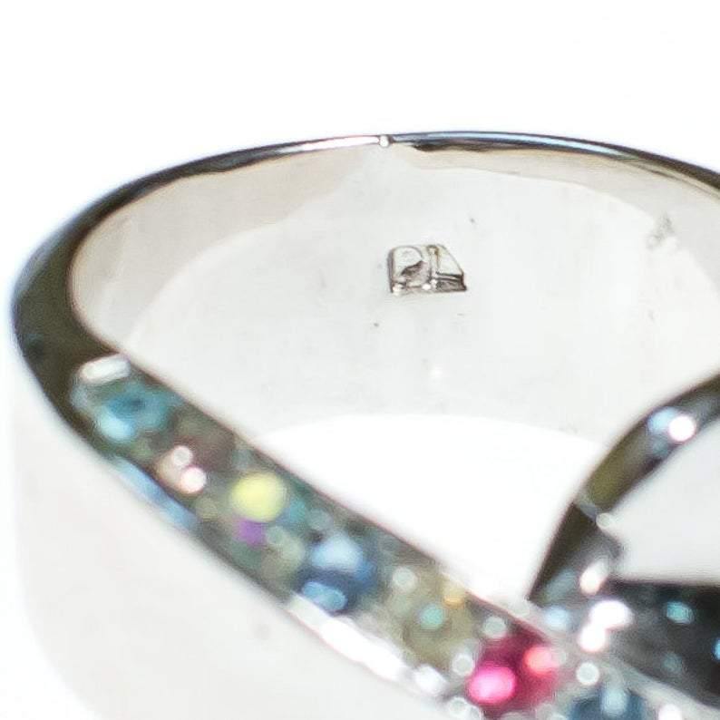 Vintage Silver Wide Band Ring With Pastel Cubic Zirconias by Vintage Meet Modern - Vintage Meet Modern Vintage Jewelry - Chicago, Illinois - #oldhollywoodglamour #vintagemeetmodern #designervintage #jewelrybox #antiquejewelry #vintagejewelry