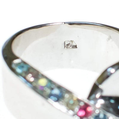 Vintage Silver Wide Band Ring With Pastel Cubic Zirconias by Vintage Meet Modern  - Vintage Meet Modern Vintage Jewelry - Chicago, Illinois - #oldhollywoodglamour #vintagemeetmodern #designervintage #jewelrybox #antiquejewelry #vintagejewelry