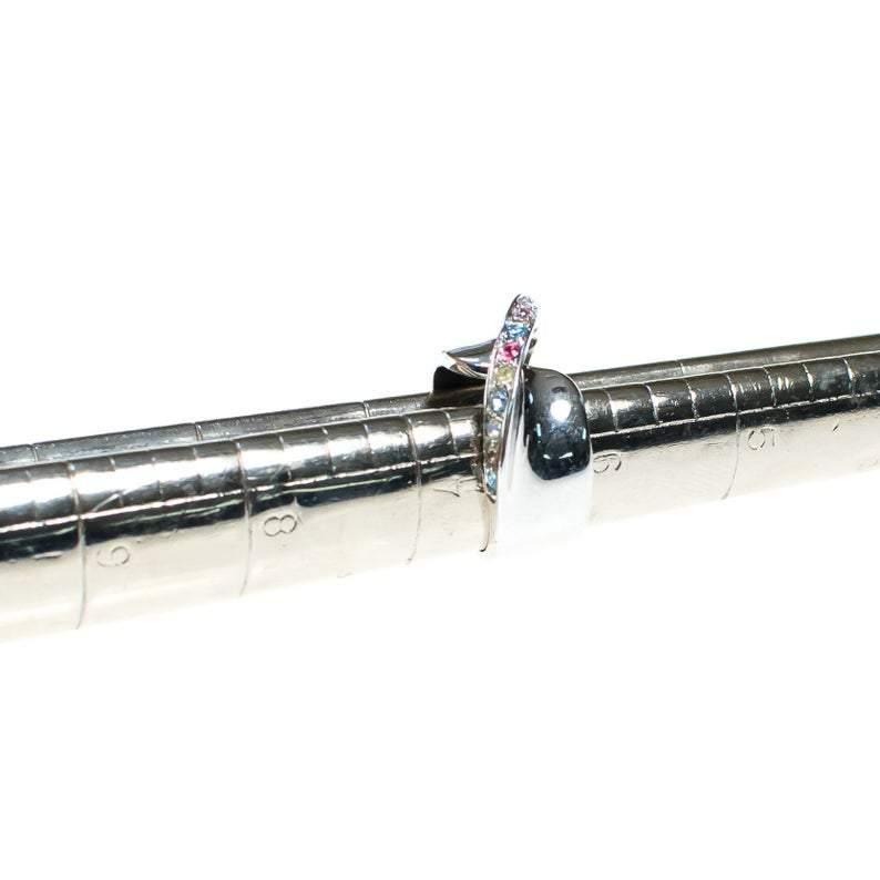 Vintage Silver Wide Band Ring With Pastel Cubic Zirconias by Vintage Meet Modern - Vintage Meet Modern Vintage Jewelry - Chicago, Illinois - #oldhollywoodglamour #vintagemeetmodern #designervintage #jewelrybox #antiquejewelry #vintagejewelry