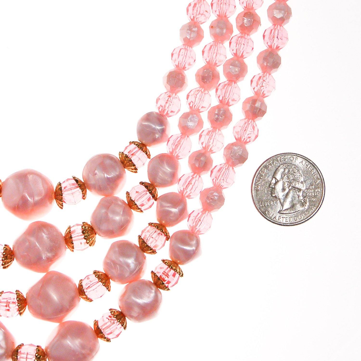 Pink Multi Strand Chunky Bead Necklace by Unsigned Beauty - Vintage Meet Modern Vintage Jewelry - Chicago, Illinois - #oldhollywoodglamour #vintagemeetmodern #designervintage #jewelrybox #antiquejewelry #vintagejewelry