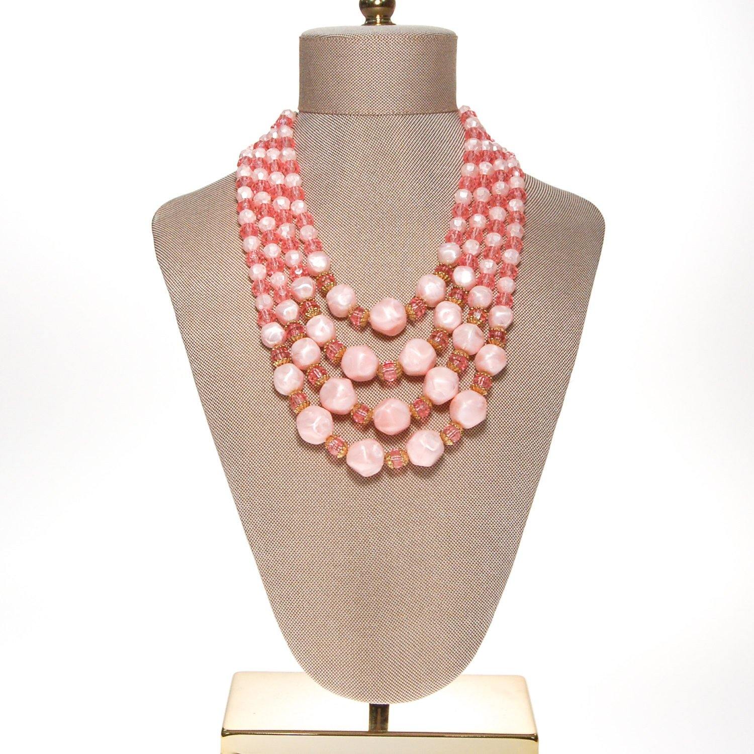 Pink Multi Strand Chunky Bead Necklace by Unsigned Beauty - Vintage Meet Modern Vintage Jewelry - Chicago, Illinois - #oldhollywoodglamour #vintagemeetmodern #designervintage #jewelrybox #antiquejewelry #vintagejewelry