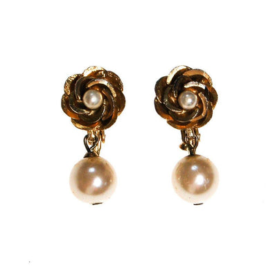 Vendome Gold Rose with Pearl Drop Earrings by Vendome - Vintage Meet Modern Vintage Jewelry - Chicago, Illinois - #oldhollywoodglamour #vintagemeetmodern #designervintage #jewelrybox #antiquejewelry #vintagejewelry