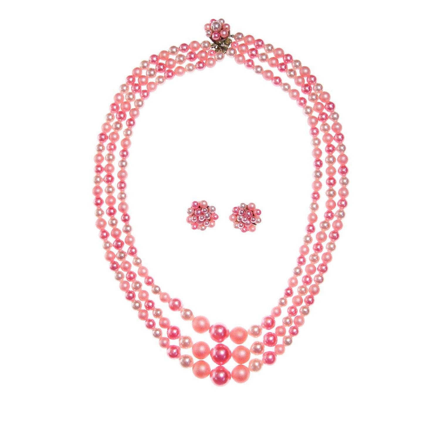 Pink Pearl Earrings, Cluster Style, Clip On Earrings, Pastel Pink Mid Century Modern, Old Hollywood Glam, Signed Japan by 1950s - Vintage Meet Modern Vintage Jewelry - Chicago, Illinois - #oldhollywoodglamour #vintagemeetmodern #designervintage #jewelrybox #antiquejewelry #vintagejewelry