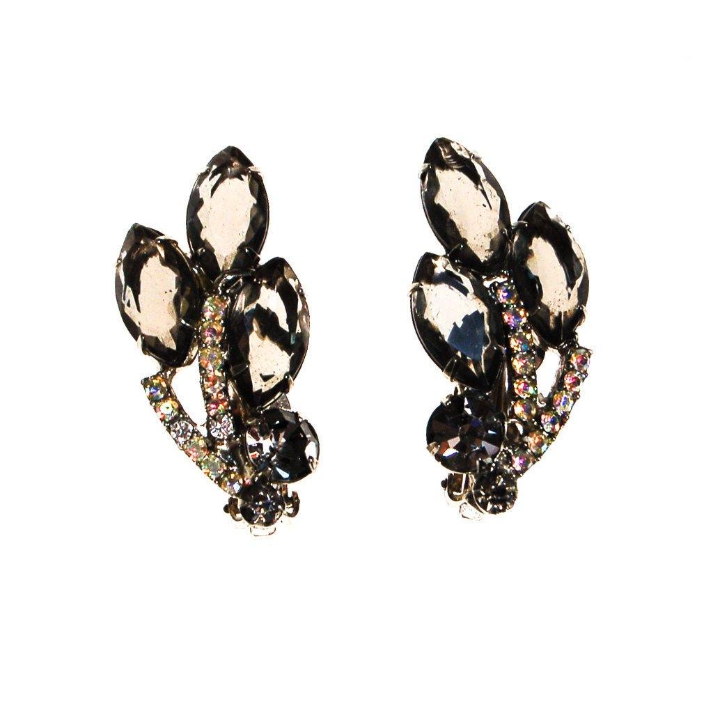 Smokey Crystal and Aurora Borealis Rhinestone Ear Crawler Earrings by Unsigned Beauties - Vintage Meet Modern Vintage Jewelry - Chicago, Illinois - #oldhollywoodglamour #vintagemeetmodern #designervintage #jewelrybox #antiquejewelry #vintagejewelry