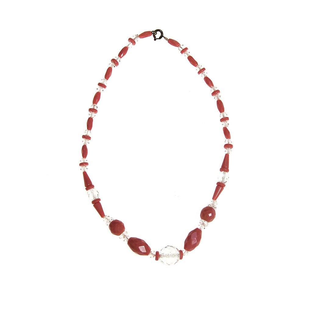 Art Deco Era Pink and Clear Faceted Crystal Choker Necklace