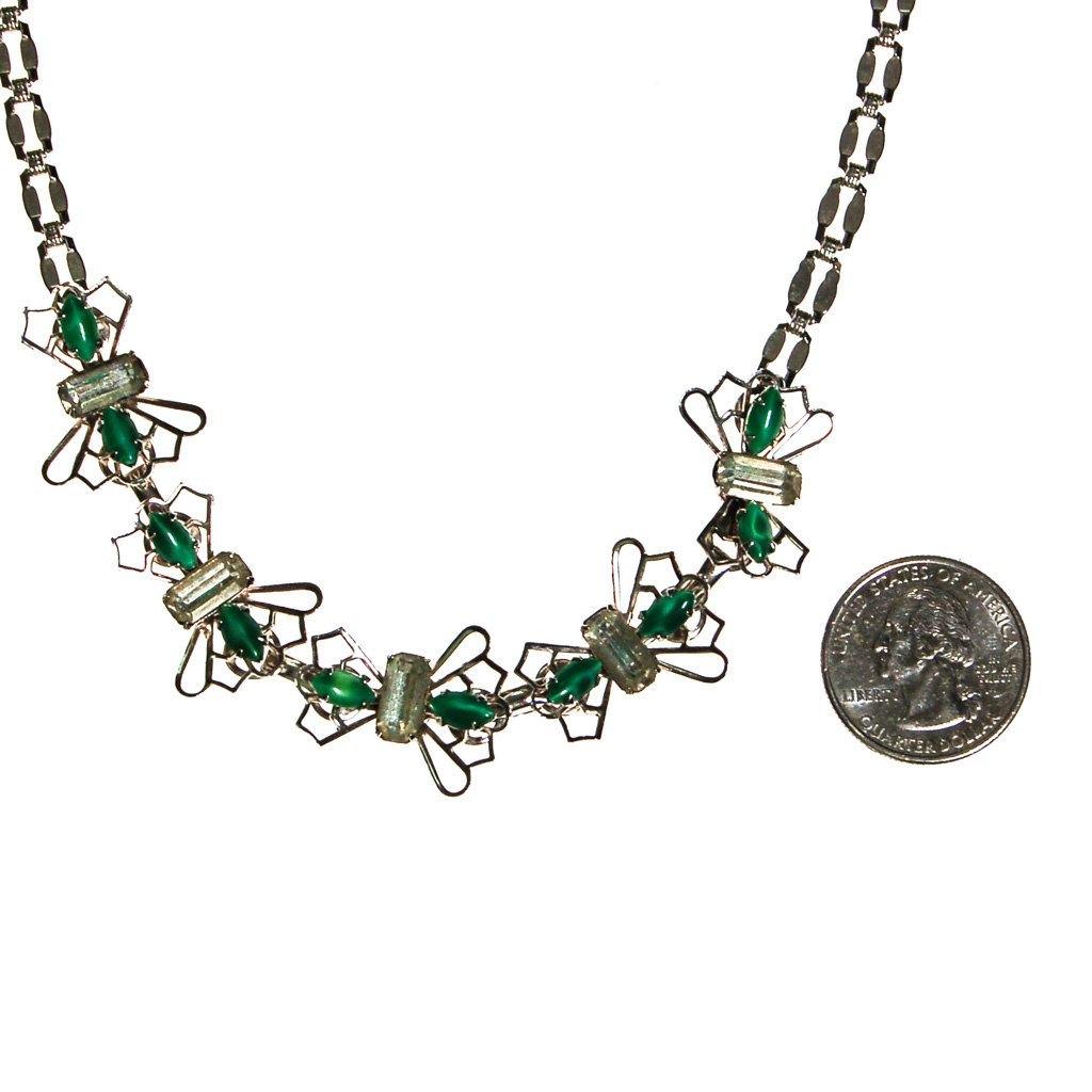 Green and Diamante Rhinestone Butterfly Choker Necklace by Unsigned Beauty - Vintage Meet Modern Vintage Jewelry - Chicago, Illinois - #oldhollywoodglamour #vintagemeetmodern #designervintage #jewelrybox #antiquejewelry #vintagejewelry
