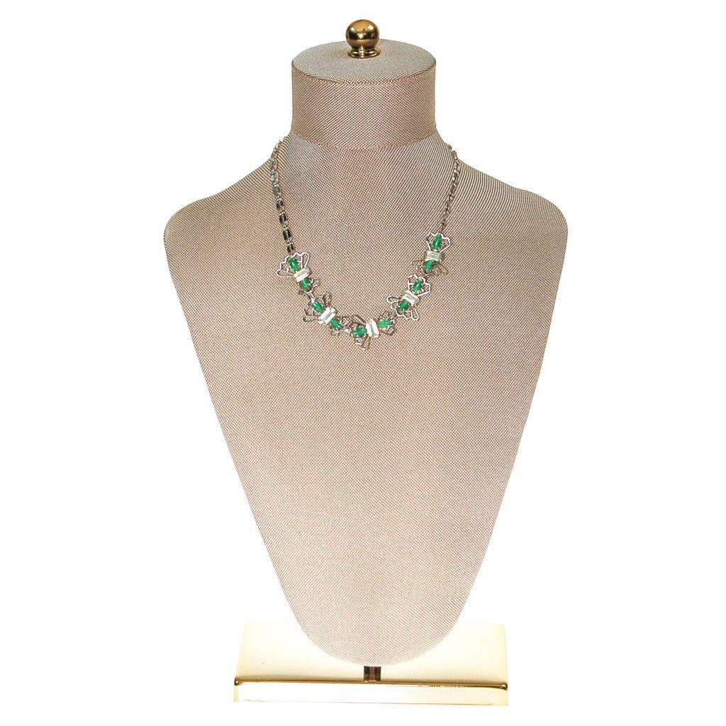 Green and Diamante Rhinestone Butterfly Choker Necklace