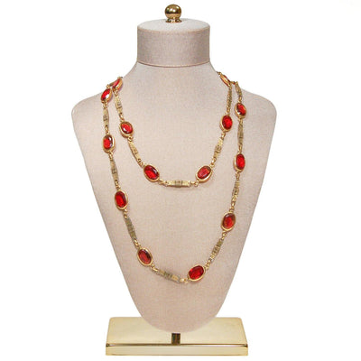 Corocraft Ruby Red Bezel Set Crystal Necklace by Corocraft - Vintage Meet Modern Vintage Jewelry - Chicago, Illinois - #oldhollywoodglamour #vintagemeetmodern #designervintage #jewelrybox #antiquejewelry #vintagejewelry