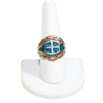 Vintage Turquoise Inlay Ring, Southwestern, Boho, Silver, Wide Band, Statement Ring, Ring Size 9, by Unsigned Beauty - Vintage Meet Modern Vintage Jewelry - Chicago, Illinois - #oldhollywoodglamour #vintagemeetmodern #designervintage #jewelrybox #antiquejewelry #vintagejewelry