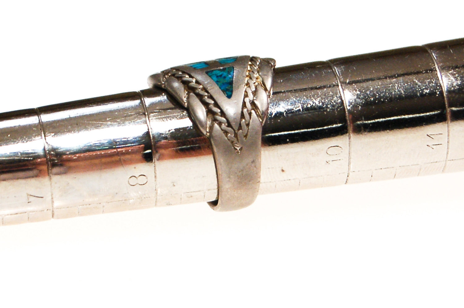 Vintage Turquoise Inlay Ring, Southwestern, Boho, Silver, Wide Band, Statement Ring, Ring Size 9, by Unsigned Beauty - Vintage Meet Modern Vintage Jewelry - Chicago, Illinois - #oldhollywoodglamour #vintagemeetmodern #designervintage #jewelrybox #antiquejewelry #vintagejewelry