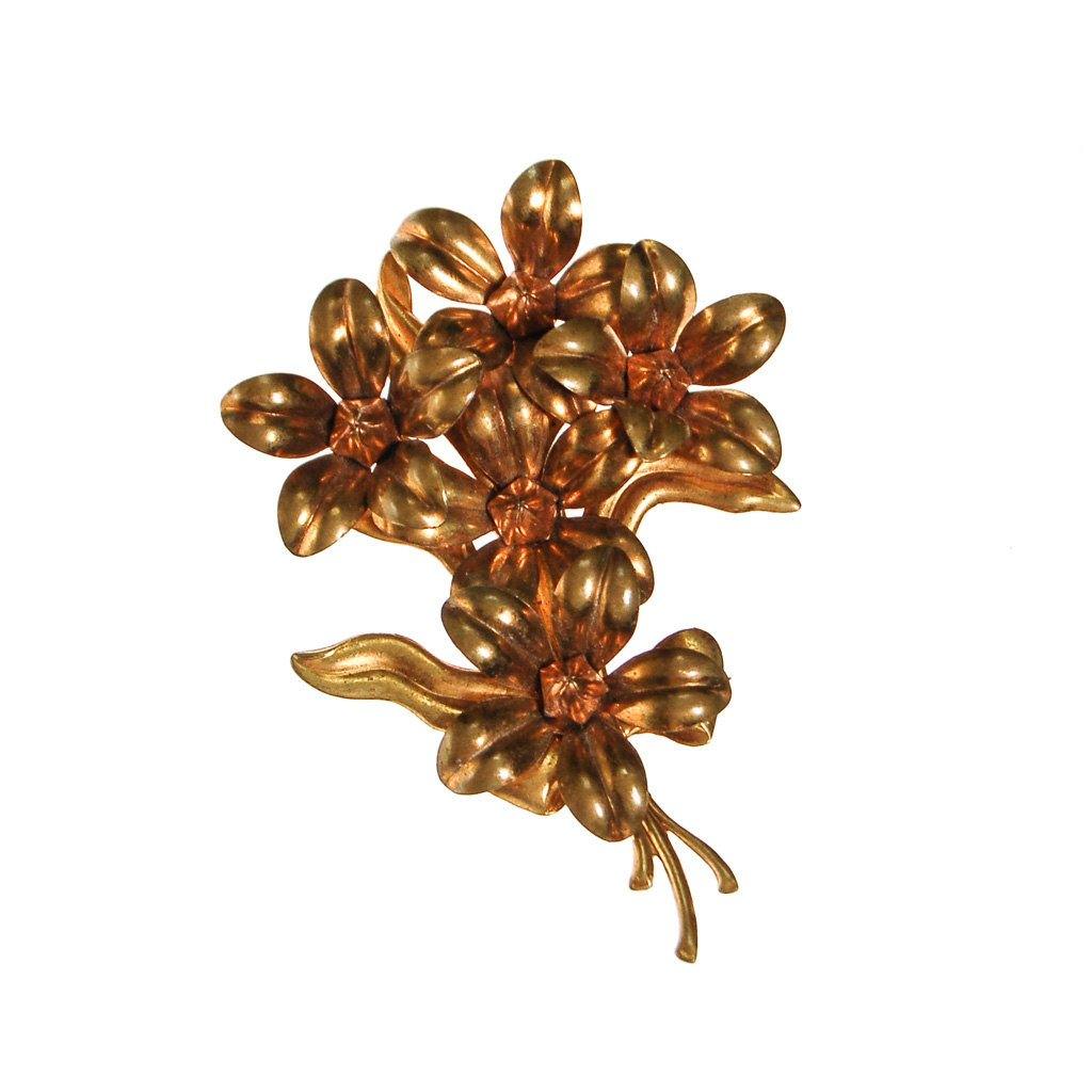 Gilt Gold Bouquet of Flowers Brooch