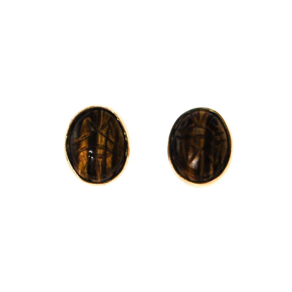 Tigers Eye Scarab Stud Earrings by 1970's - Vintage Meet Modern Vintage Jewelry - Chicago, Illinois - #oldhollywoodglamour #vintagemeetmodern #designervintage #jewelrybox #antiquejewelry #vintagejewelry