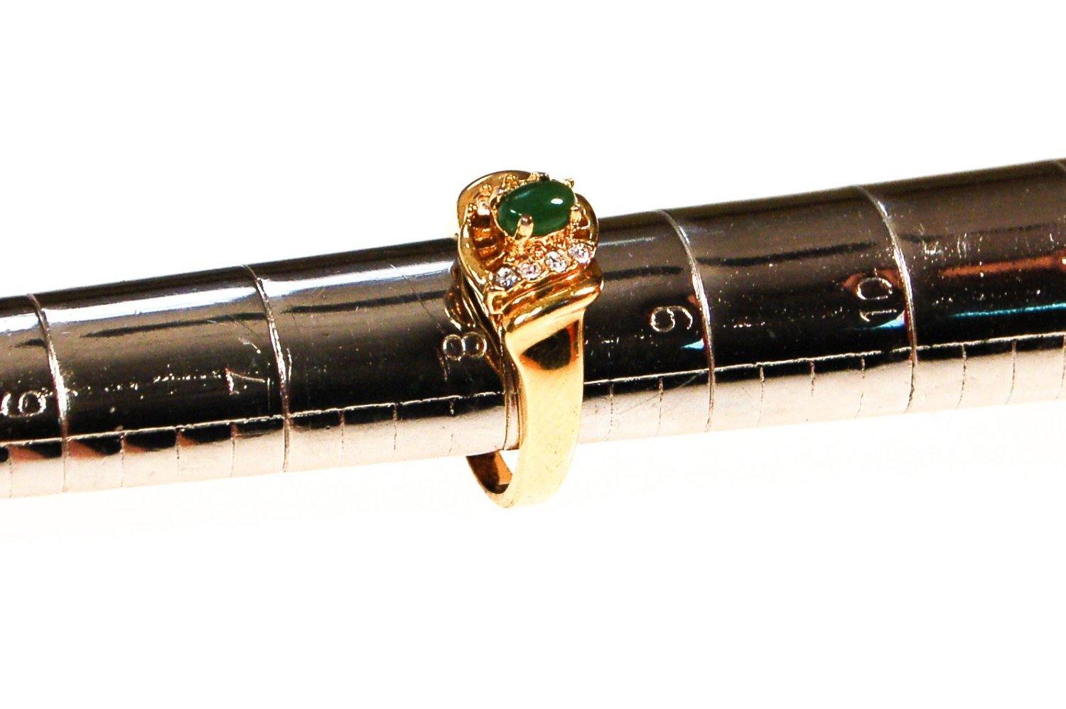 Faux Green Jade and CZ Statement Ring, Gold Tone, Designer Jewelry, Mid Century Modern 1950s, 1960s Era, Ring Size 8 by 1960s - Vintage Meet Modern Vintage Jewelry - Chicago, Illinois - #oldhollywoodglamour #vintagemeetmodern #designervintage #jewelrybox #antiquejewelry #vintagejewelry