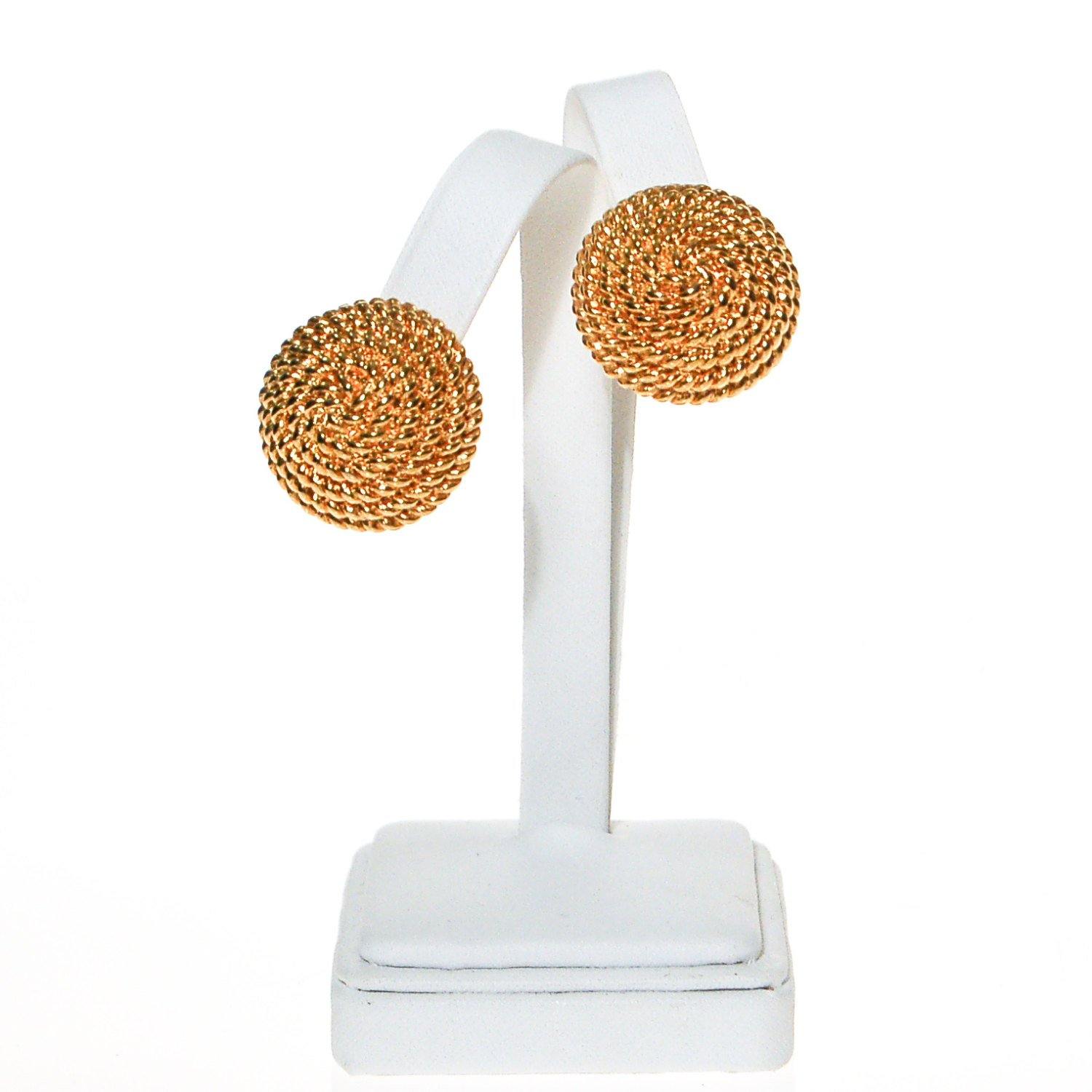 Monet Earrings, Gold, Round, Cable, Rope Designer, Timeless, Classic, Designer Earrings, 1980s by Monet - Vintage Meet Modern Vintage Jewelry - Chicago, Illinois - #oldhollywoodglamour #vintagemeetmodern #designervintage #jewelrybox #antiquejewelry #vintagejewelry