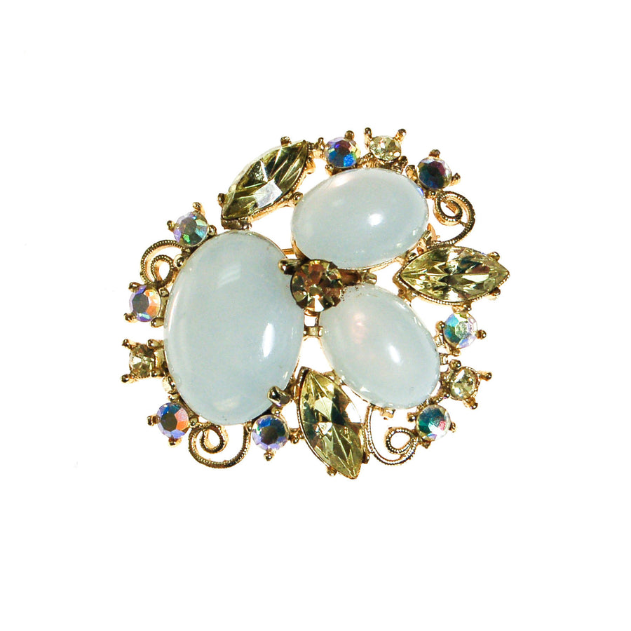 Yellow, White, Opaline Rhinestone Brooch by Unsigned Beauty - Vintage Meet Modern Vintage Jewelry - Chicago, Illinois - #oldhollywoodglamour #vintagemeetmodern #designervintage #jewelrybox #antiquejewelry #vintagejewelry