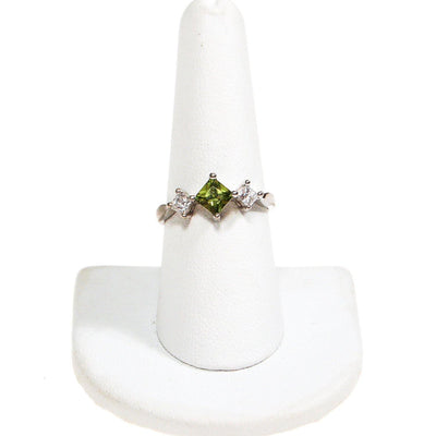Green and Diamante CZ Ring, RS Covenant, Sterling Silver, Princess Cut Stones, Ring Size 8, Three Stone Ring by Sterling Silver - Vintage Meet Modern Vintage Jewelry - Chicago, Illinois - #oldhollywoodglamour #vintagemeetmodern #designervintage #jewelrybox #antiquejewelry #vintagejewelry