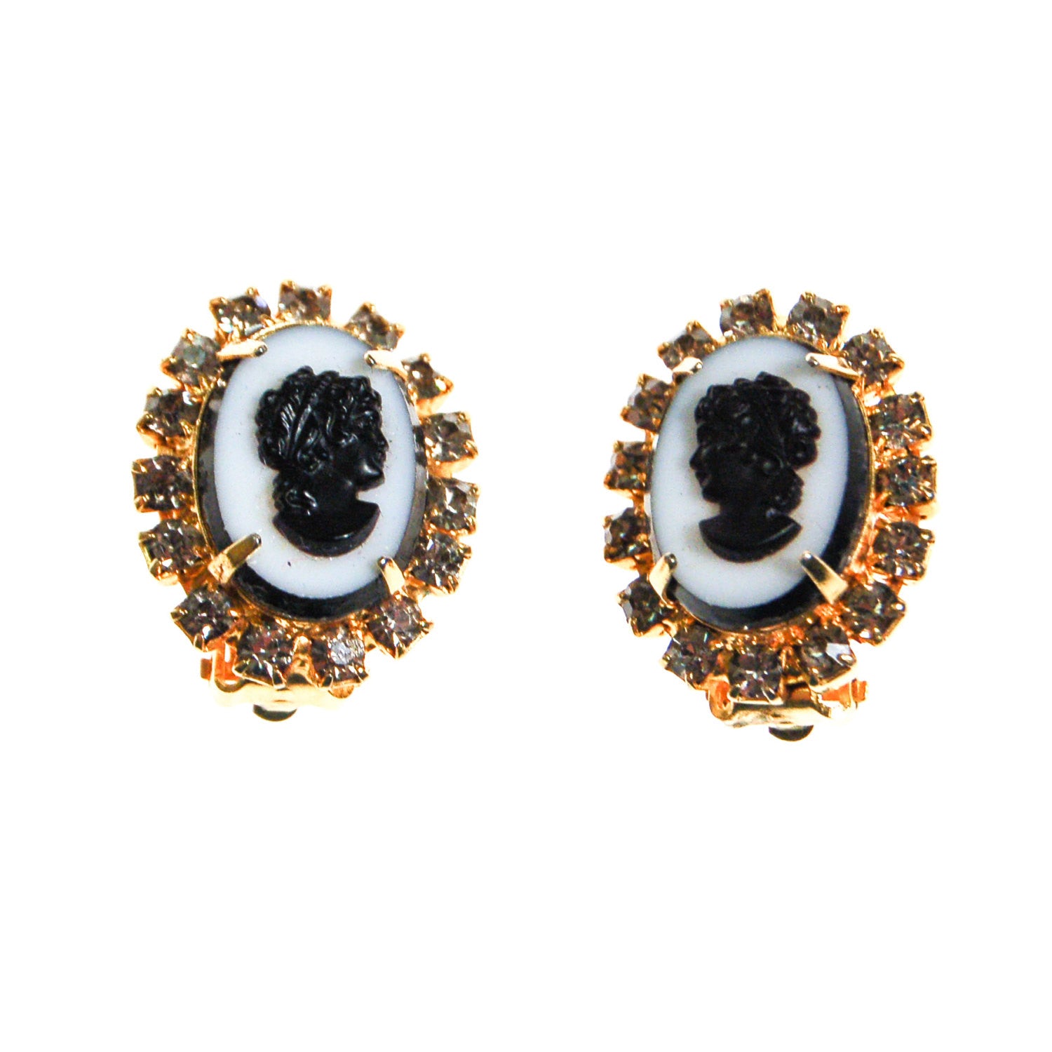 Tara Rhinestone Cameo Earrings by Tara - Vintage Meet Modern Vintage Jewelry - Chicago, Illinois - #oldhollywoodglamour #vintagemeetmodern #designervintage #jewelrybox #antiquejewelry #vintagejewelry